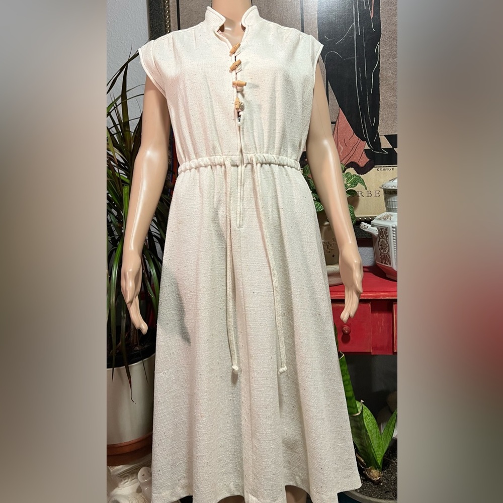 Vintage 70’s Ms Sugar Dress Medium Length Cream Ivory Size 14 Stretch waist